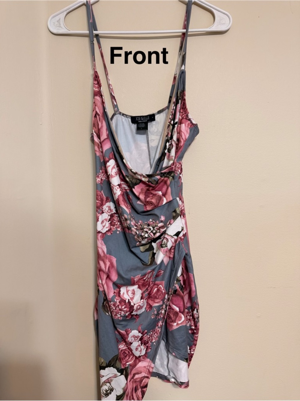 XOXO Grey Floral Cowl Neck Slip Dress